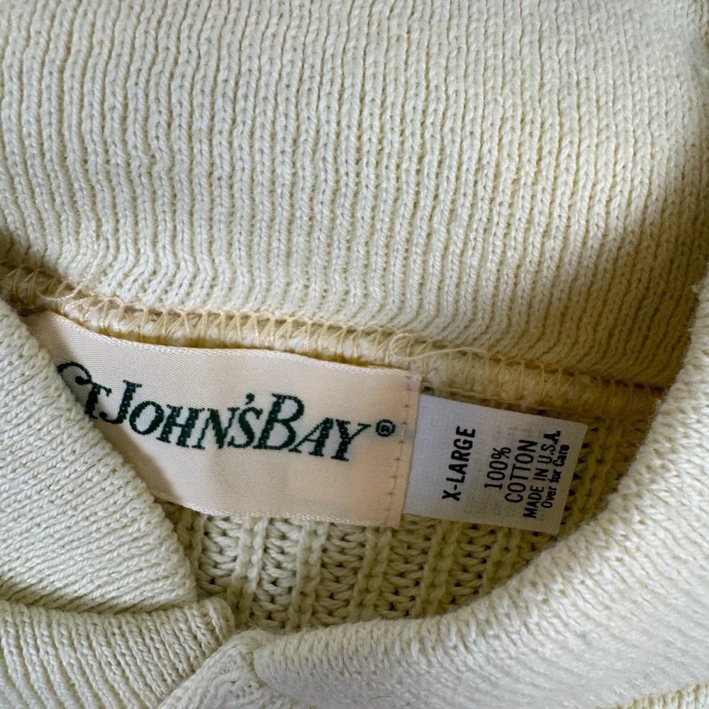 Vintage‎ St. Johns Bay Cardigan Sweater Mens XL Cream USA Knit Deadstock 70s